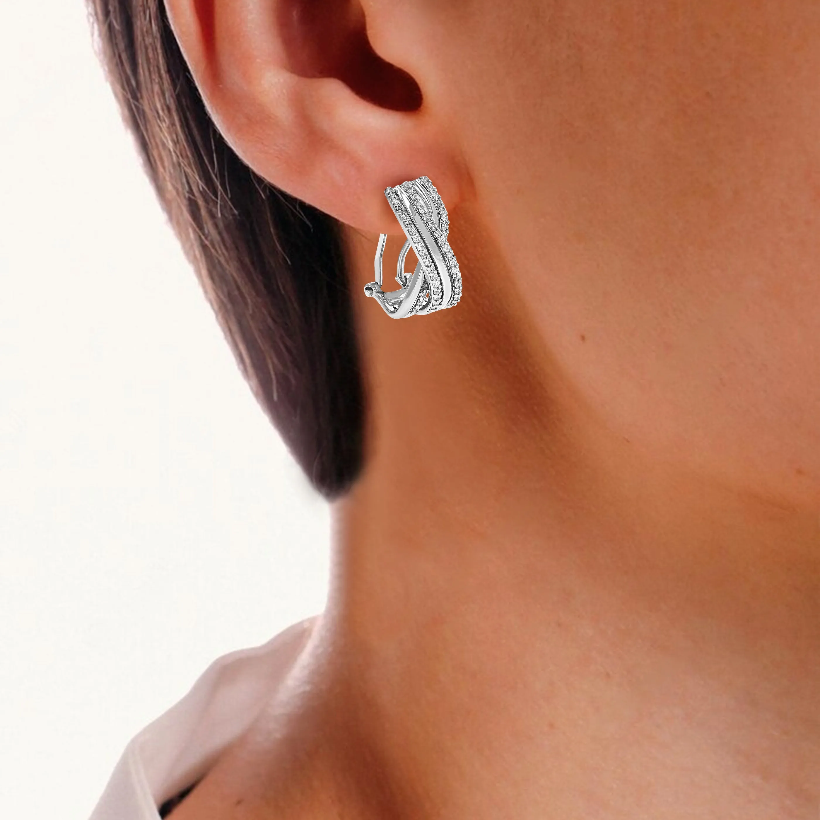 1/3 cttw Round Cut Lab Grown Diamond Hoop Earrings in .925 Sterling Silver Prong Set 2/3 Inch