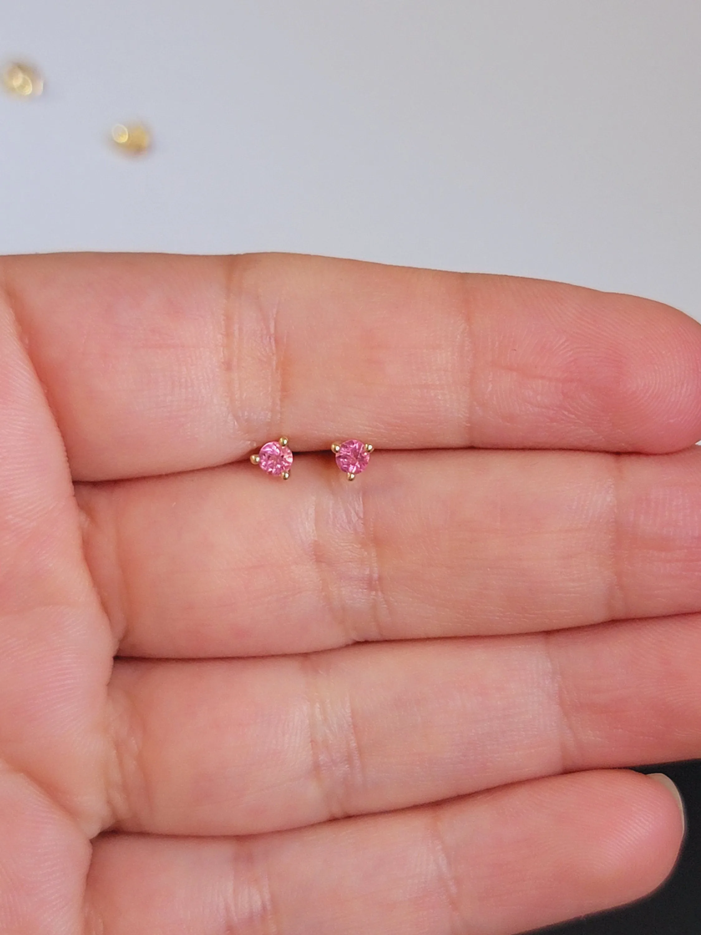 14k Solid Gold Solitaire Pink Sapphire Studs