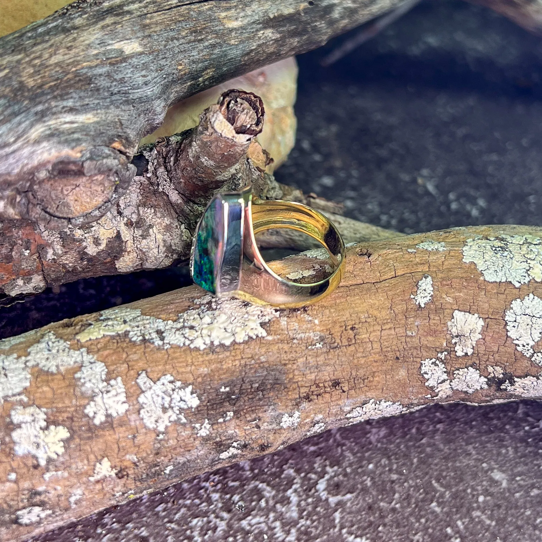 14kt White and Yellow Gold Mens Boulder and Diamond ring