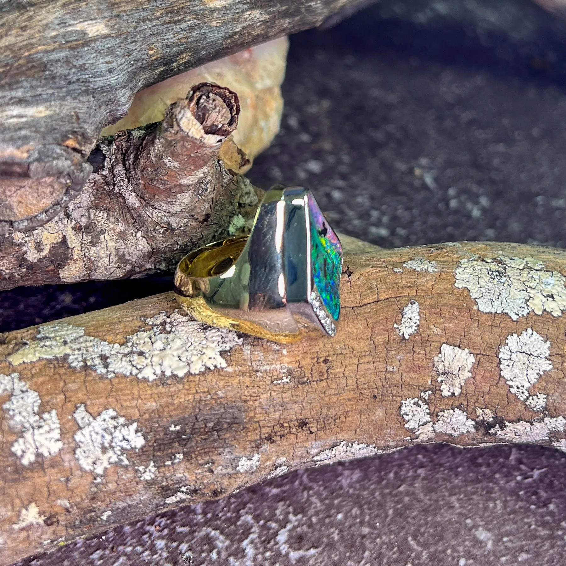 14kt White and Yellow Gold Mens Boulder and Diamond ring