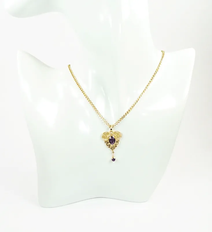 15ct Gold Hallmarked Victorian Gold Amethyst And Seed Pearl Necklace