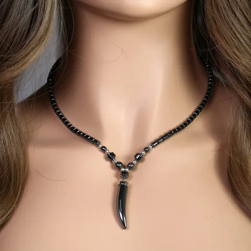 18" Black Tooth Hematite Necklace