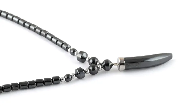 18" Black Tooth Hematite Necklace
