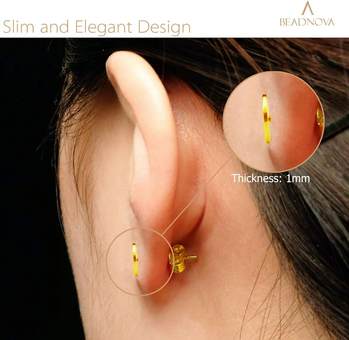 BEADNOVA Stud Earrings Flat Post Earrings Circle Piercing Disc Stainless Dot Earrings for Women (2-10mm, Gold, 1-3 Pairs)