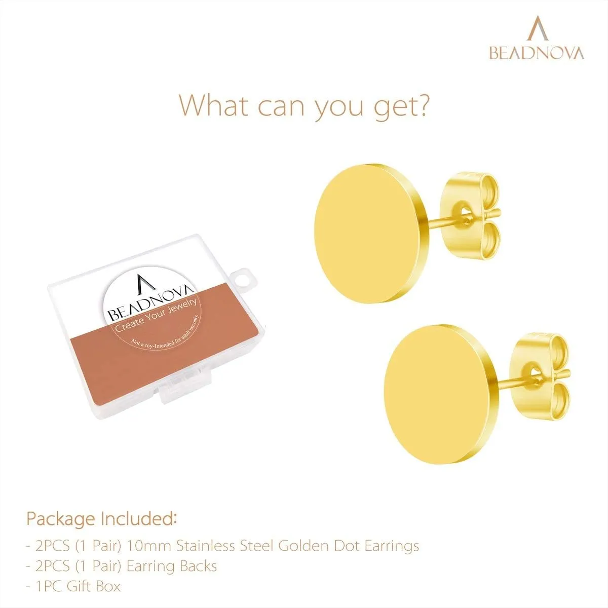 BEADNOVA Stud Earrings Flat Post Earrings Circle Piercing Disc Stainless Dot Earrings for Women (2-10mm, Gold, 1-3 Pairs)