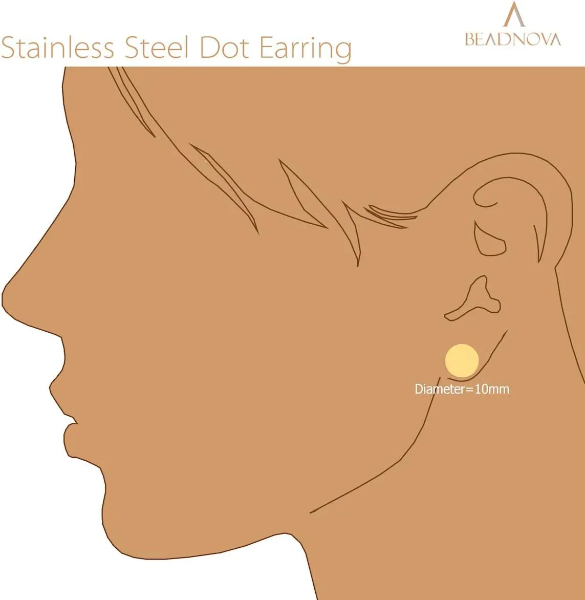BEADNOVA Stud Earrings Flat Post Earrings Circle Piercing Disc Stainless Dot Earrings for Women (2-10mm, Gold, 1-3 Pairs)
