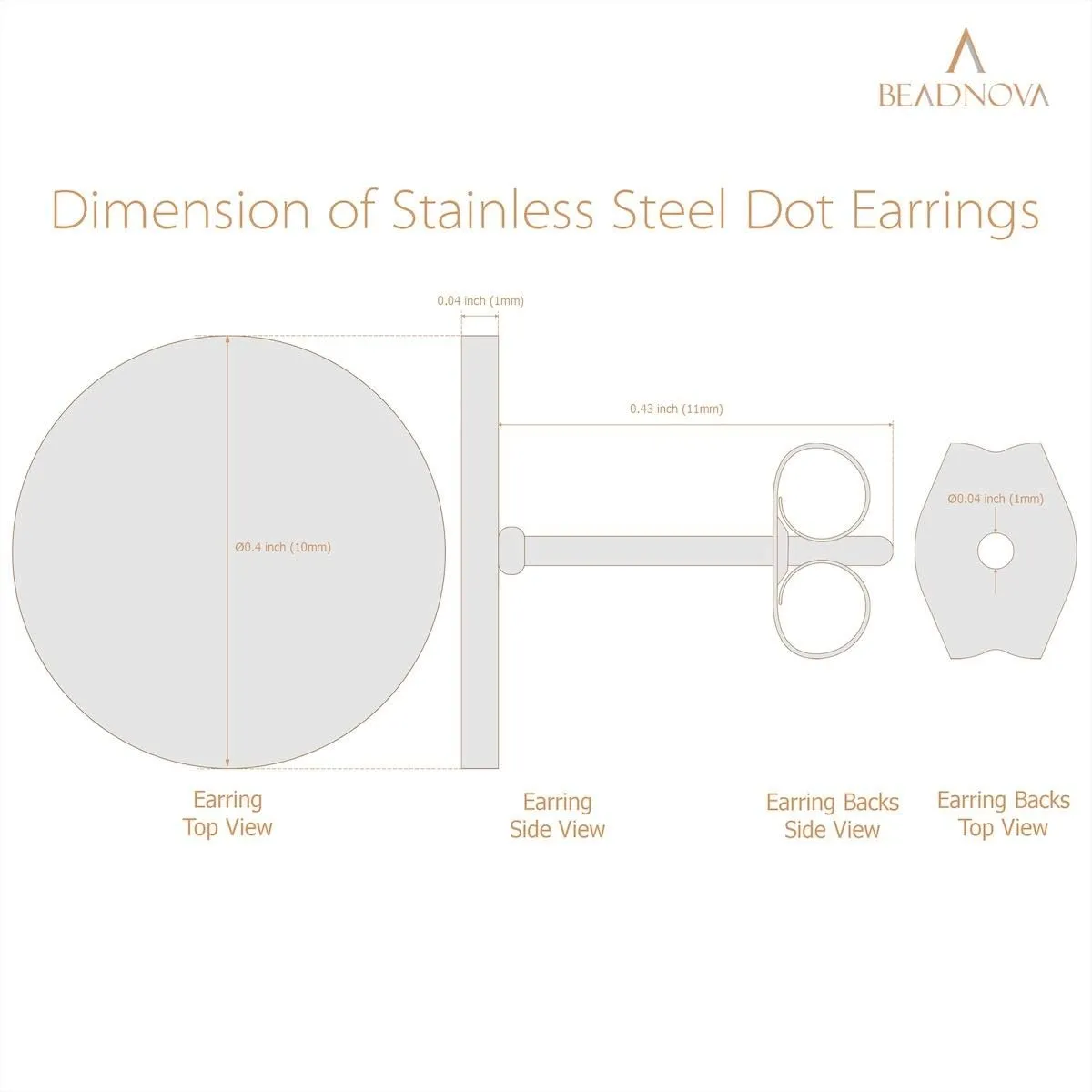 BEADNOVA Stud Earrings Flat Post Earrings Circle Piercing Disc Stainless Dot Earrings for Women (2-10mm, Gold, 1-3 Pairs)