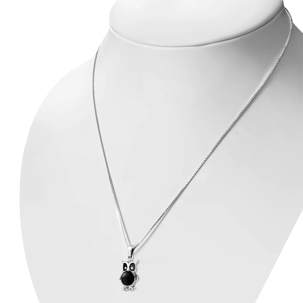 Black Onyx Owl Silver Pendant
