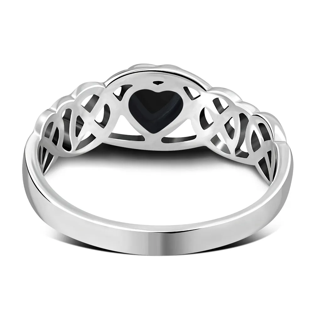 Celtic Knot Black Onyx Heart Silver Ring