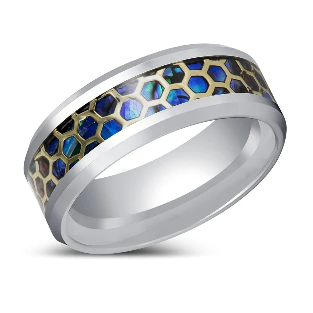 CHAZY | Silver Tungsten Ring with Honeycomb Over Inlay