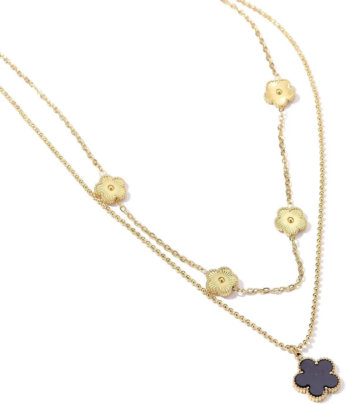 Clover Layered Necklace for Women | Clover Choker Necklace 14K Gold Plated Stainless Steel Women's Jewelry