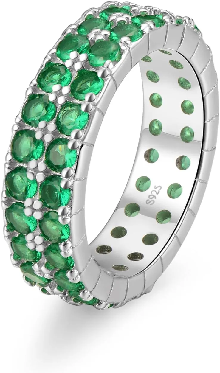 Cranmaida Sterling Silver Birthstone Stackable Ring Eternity Bands for Women | 6mm Stackable Rings Cocktail Jewelry for Women Wife Her