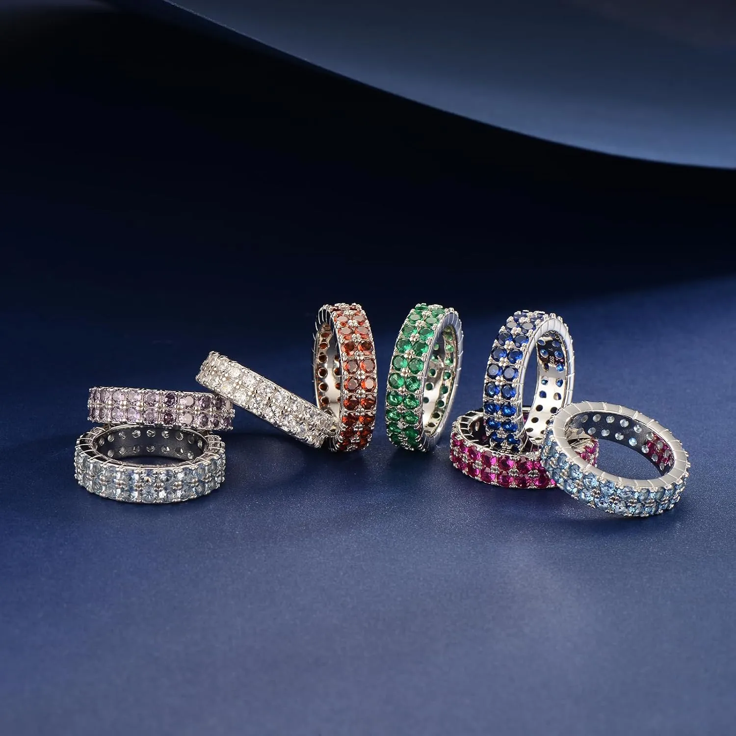 Cranmaida Sterling Silver Birthstone Stackable Ring Eternity Bands for Women | 6mm Stackable Rings Cocktail Jewelry for Women Wife Her