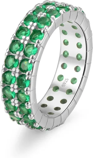 Cranmaida Sterling Silver Birthstone Stackable Ring Eternity Bands for Women | 6mm Stackable Rings Cocktail Jewelry for Women Wife Her