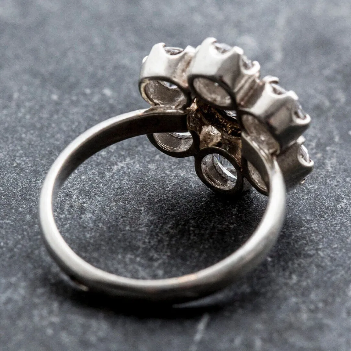 Diamond Flower Ring - Sparkly Floral Ring, Vintage Flower Ring