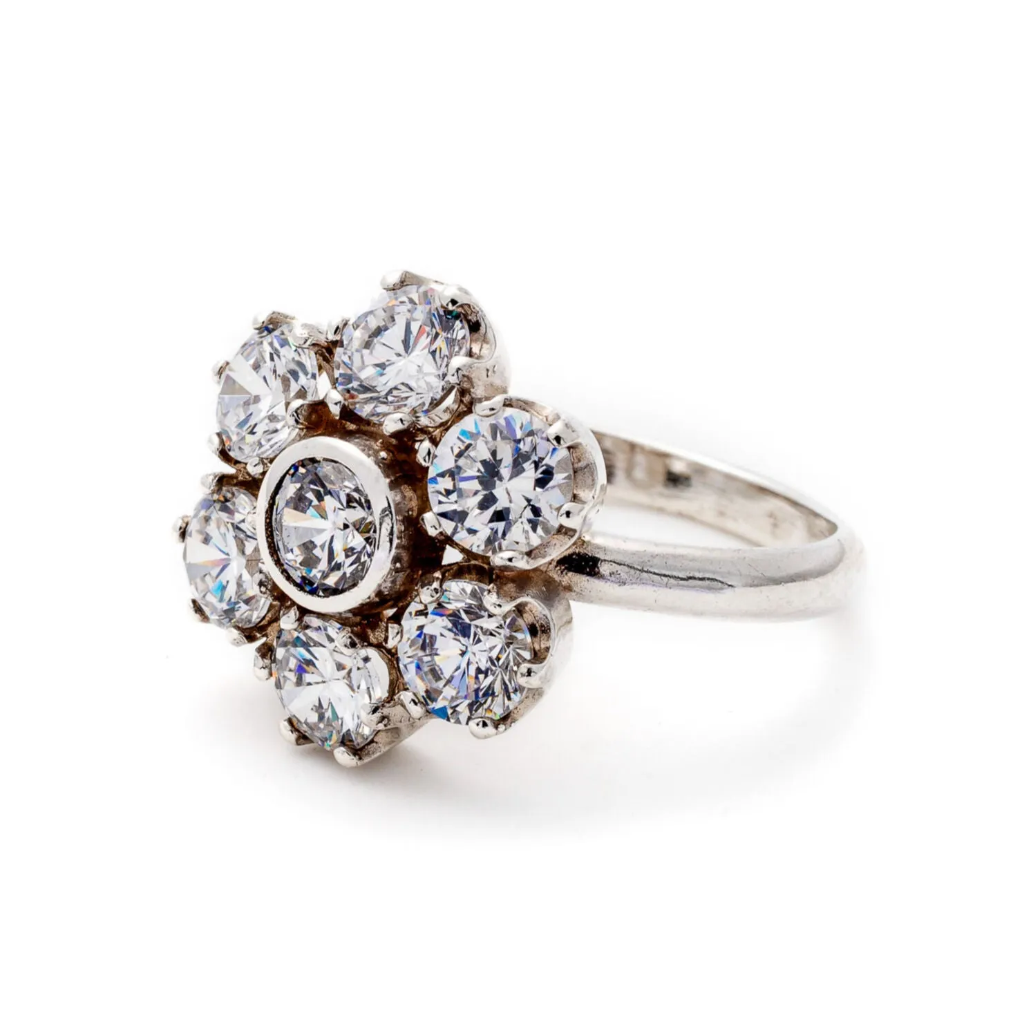 Diamond Flower Ring - Sparkly Floral Ring, Vintage Flower Ring