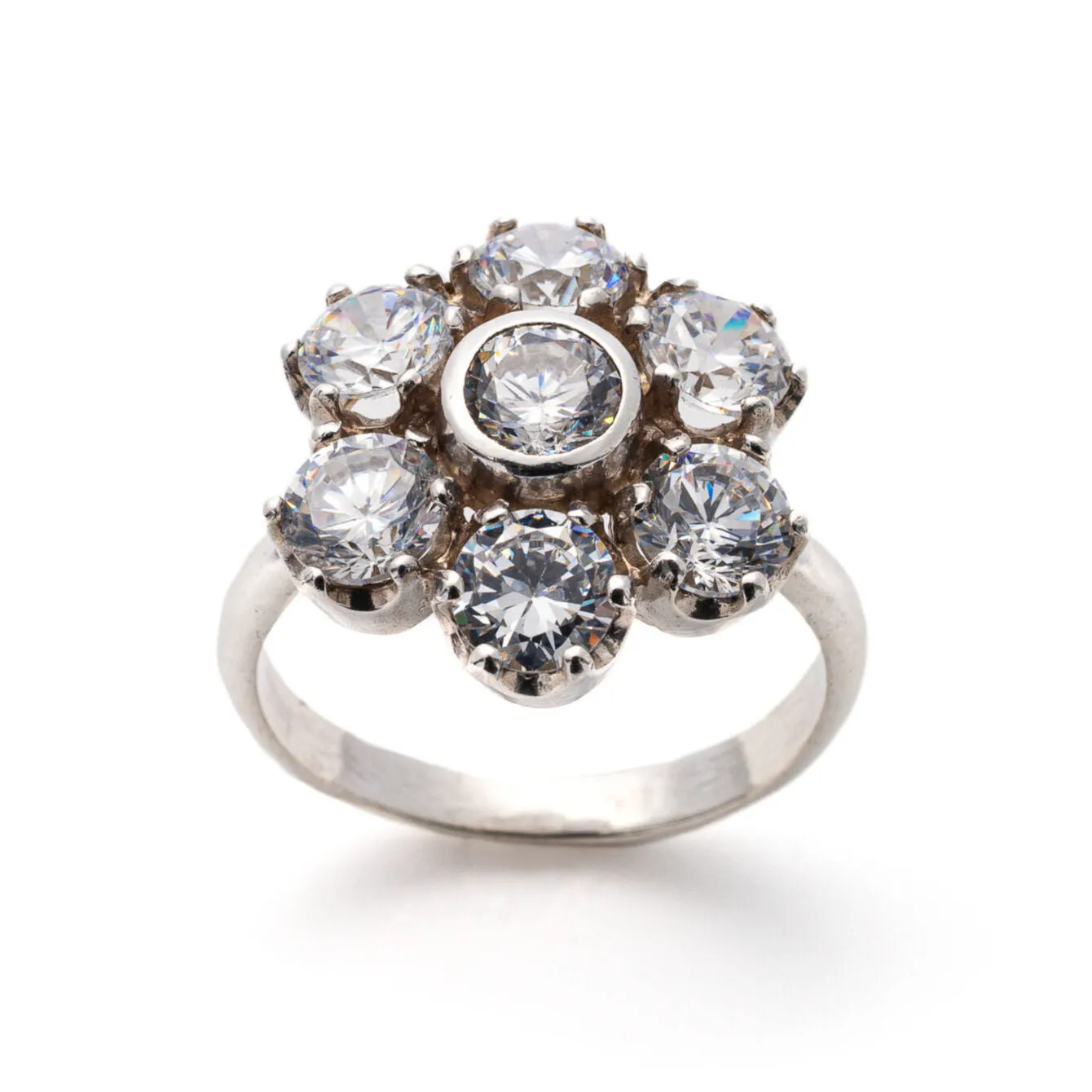 Diamond Flower Ring - Sparkly Floral Ring, Vintage Flower Ring