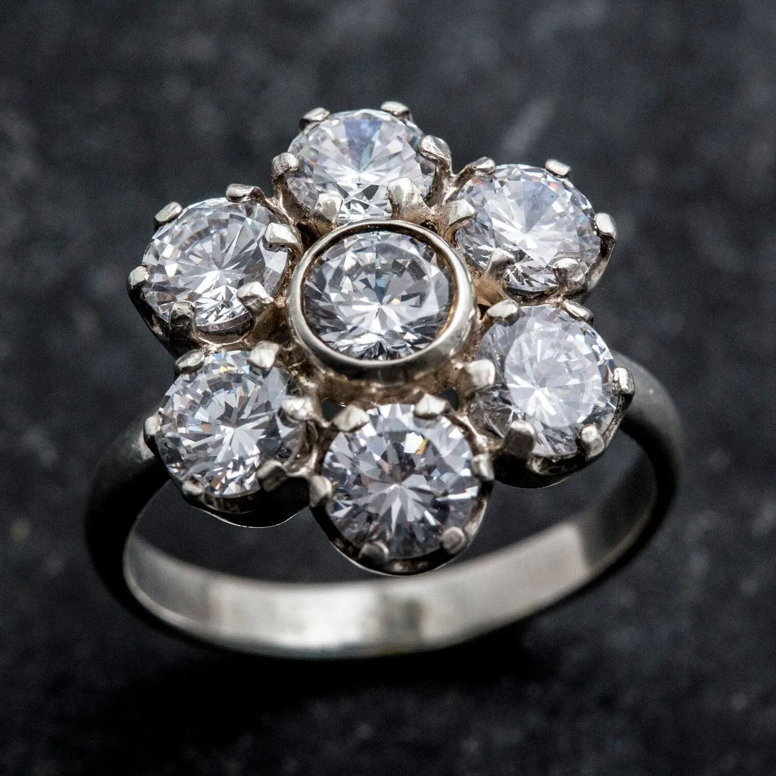 Diamond Flower Ring - Sparkly Floral Ring, Vintage Flower Ring