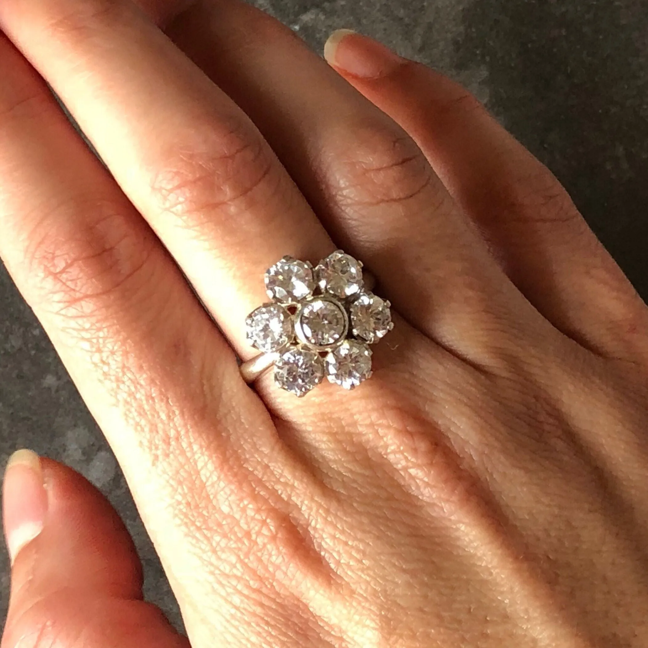 Diamond Flower Ring - Sparkly Floral Ring, Vintage Flower Ring