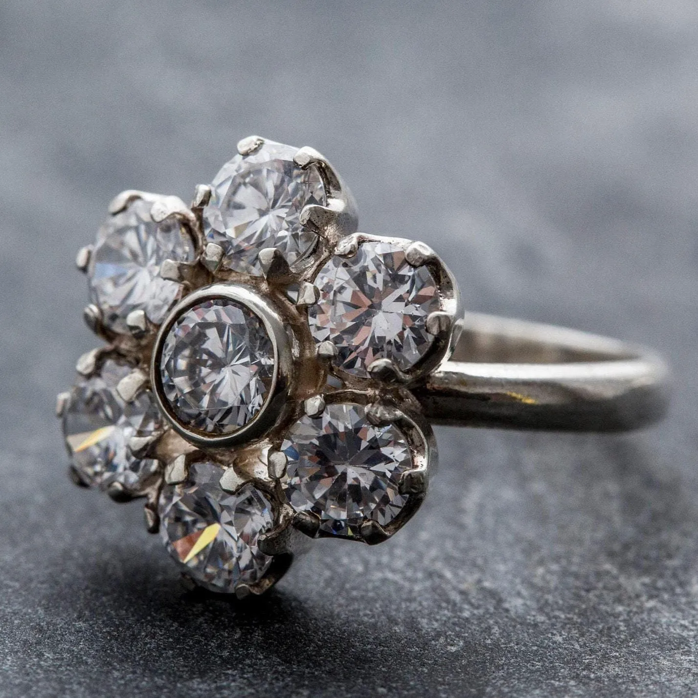 Diamond Flower Ring - Sparkly Floral Ring, Vintage Flower Ring