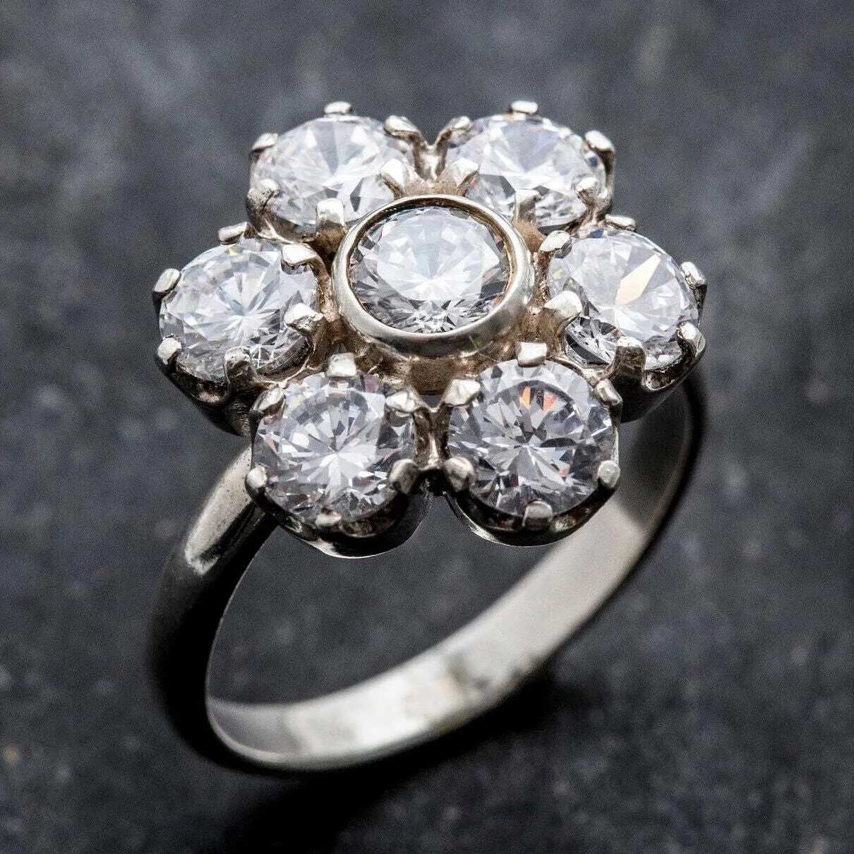 Diamond Flower Ring - Sparkly Floral Ring, Vintage Flower Ring