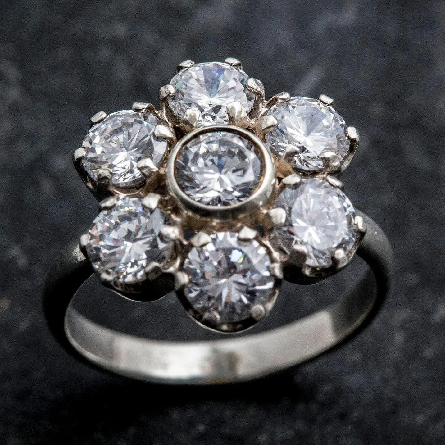 Diamond Flower Ring - Sparkly Floral Ring, Vintage Flower Ring