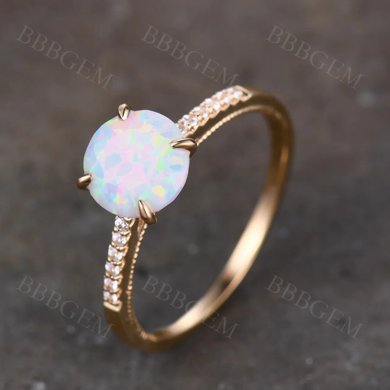 Female Opal Solitaire Engagement Ring Rose Gold
