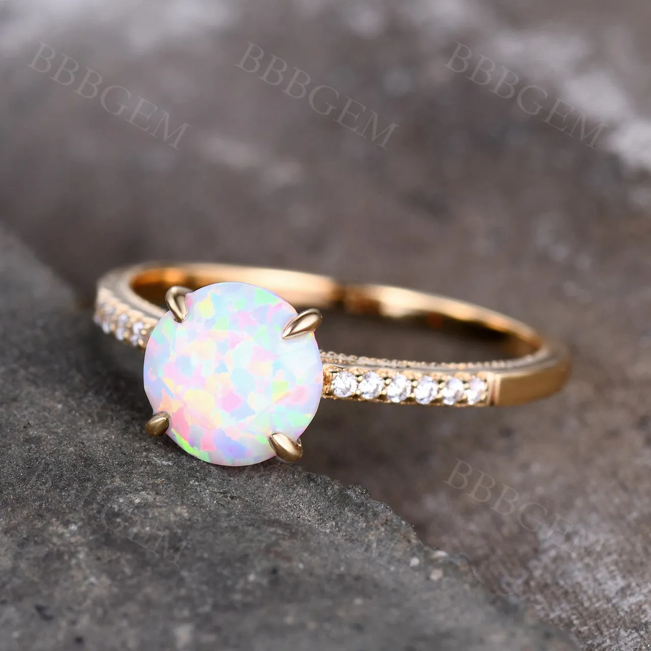 Female Opal Solitaire Engagement Ring Rose Gold