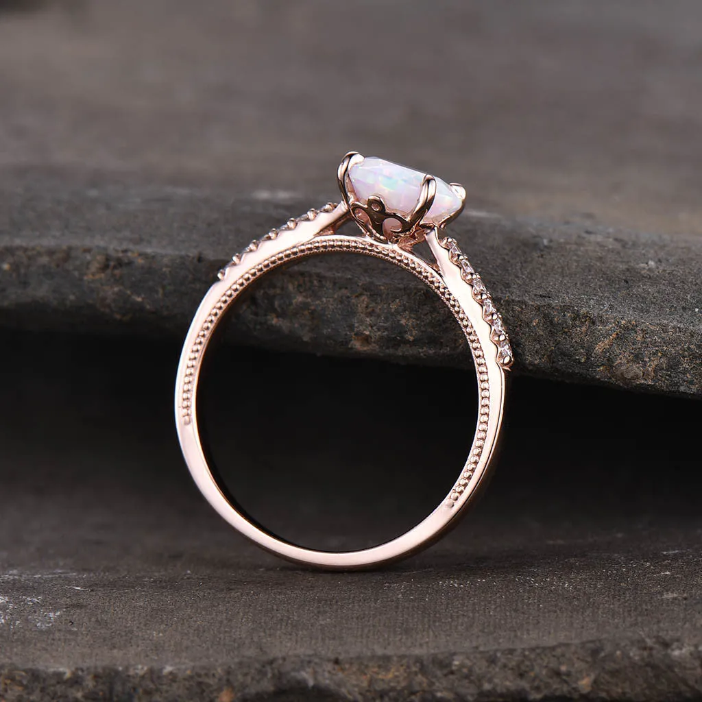 Female Opal Solitaire Engagement Ring Rose Gold