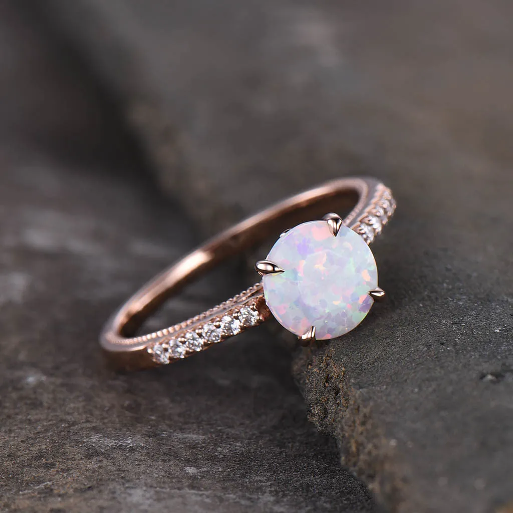 Female Opal Solitaire Engagement Ring Rose Gold