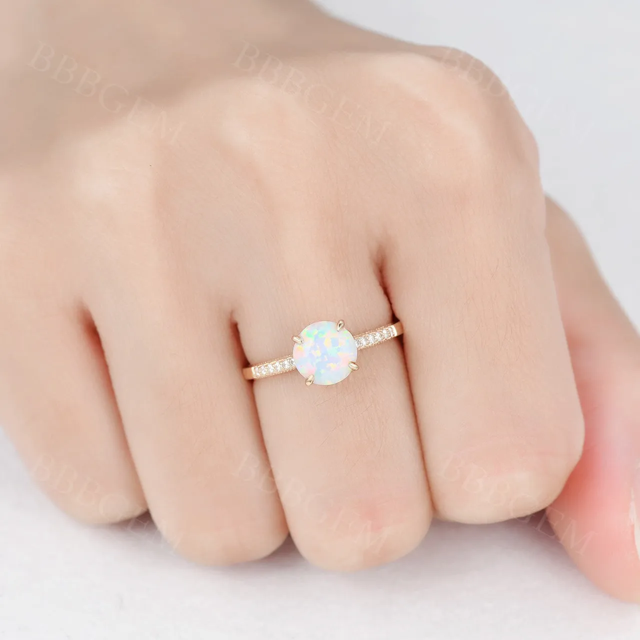 Female Opal Solitaire Engagement Ring Rose Gold
