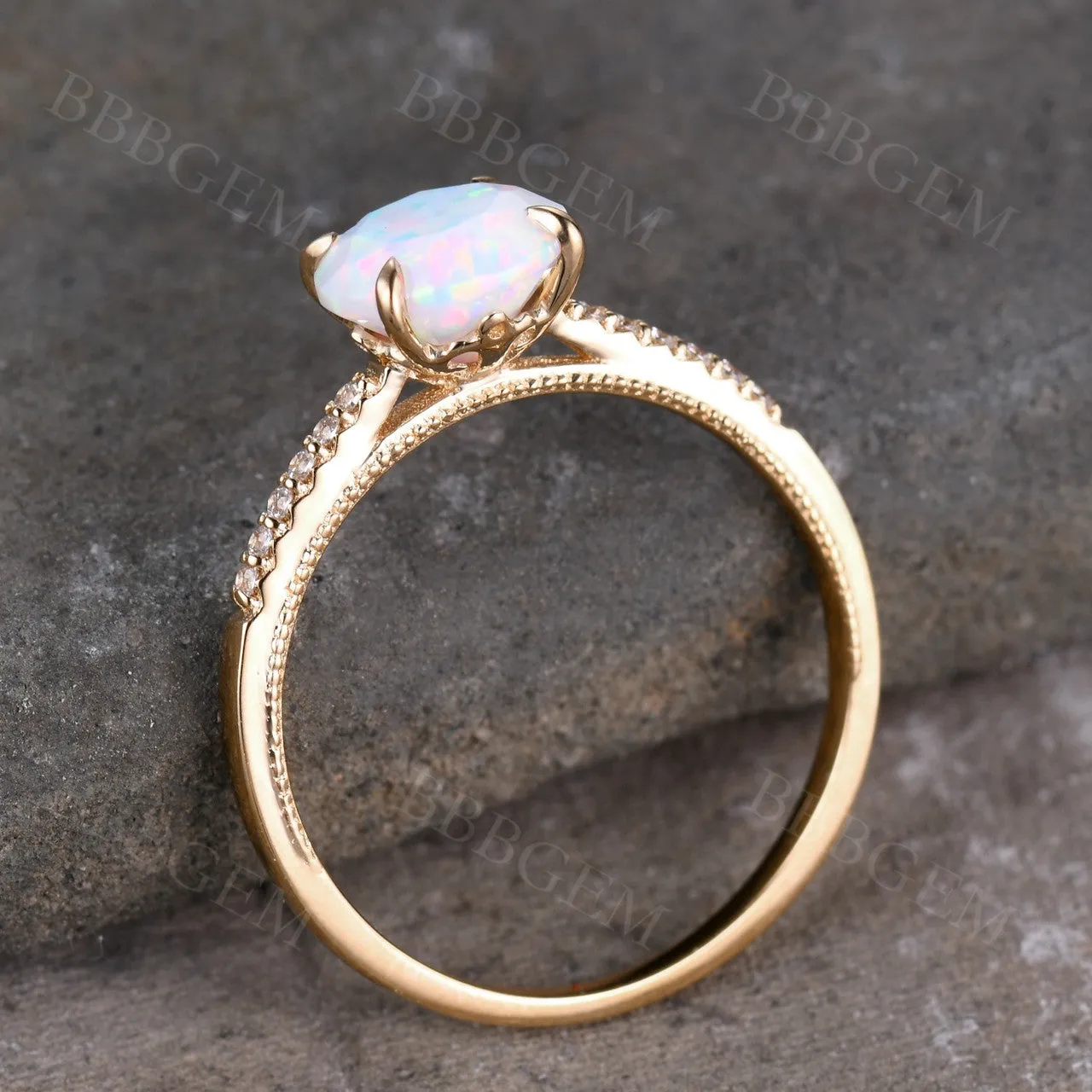 Female Opal Solitaire Engagement Ring Rose Gold