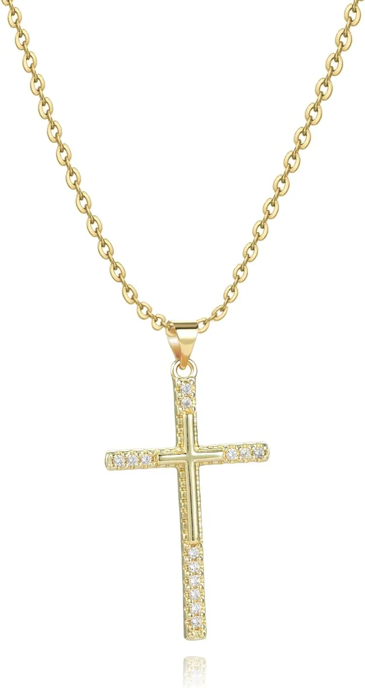 Gold Cross Necklace for Women Sparkling Pendant Necklace for Mom Daughter Granddaughter Religious Congregation Friends Religious Christian Jewelry