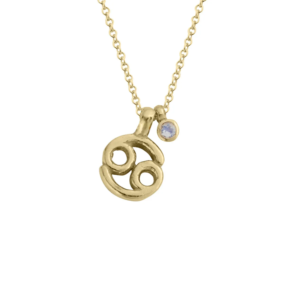 Gold Mini Cancer Horoscope & Moonstone Birthstone Necklace