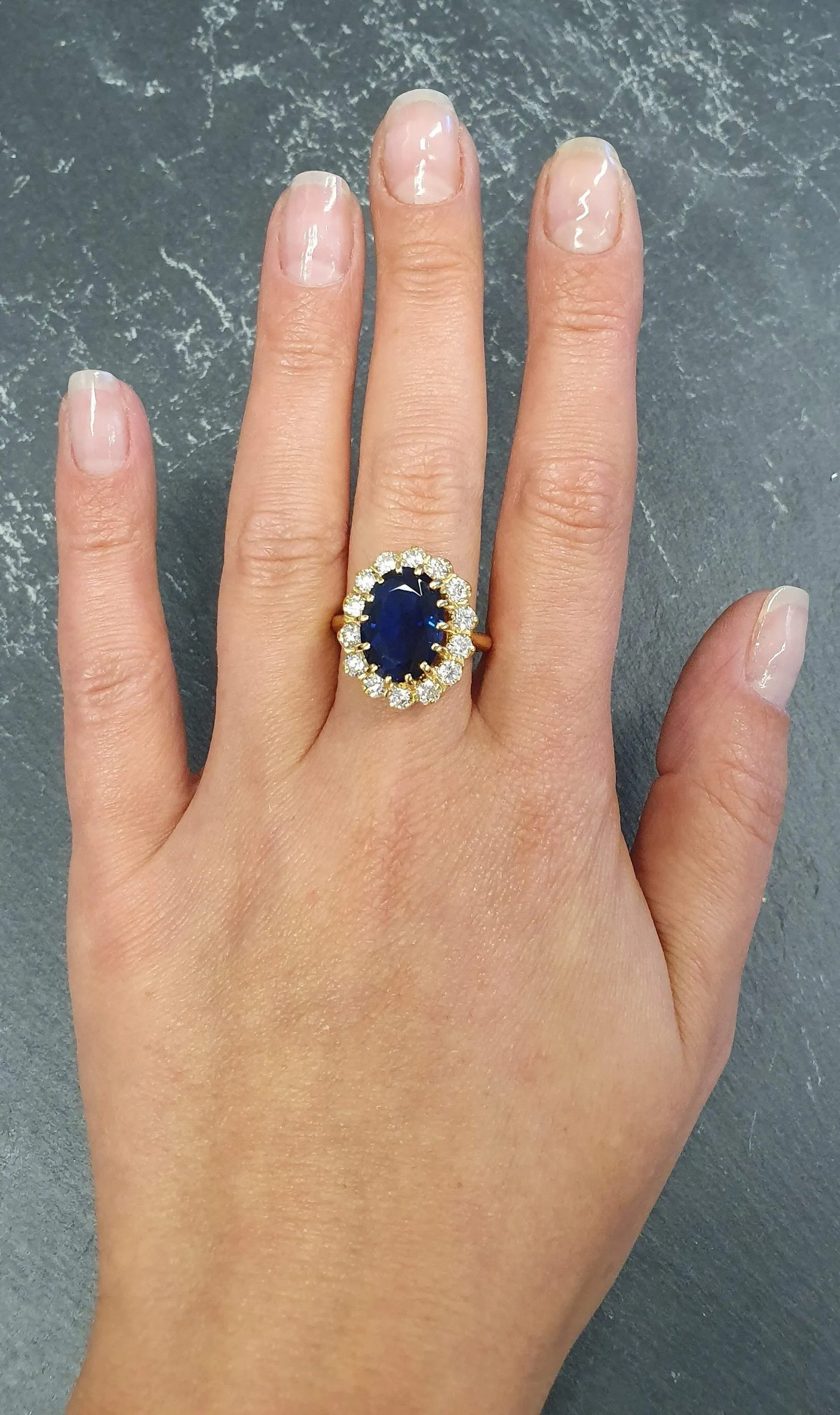 Gold Sapphire Ring - Princess Diana Ring - Large Cocktail Ring