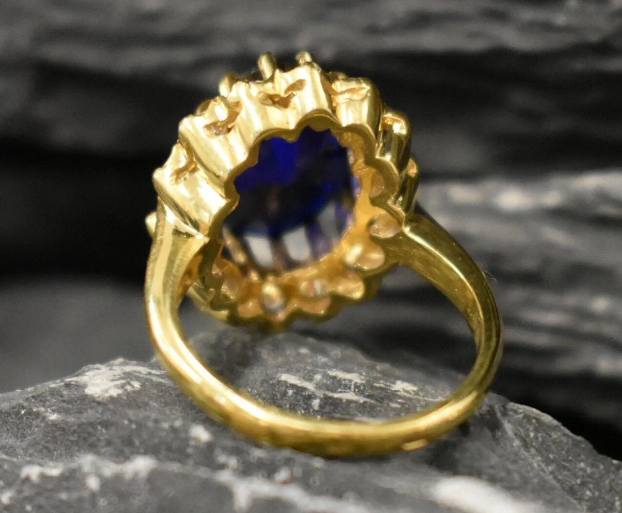 Gold Sapphire Ring - Princess Diana Ring - Large Cocktail Ring