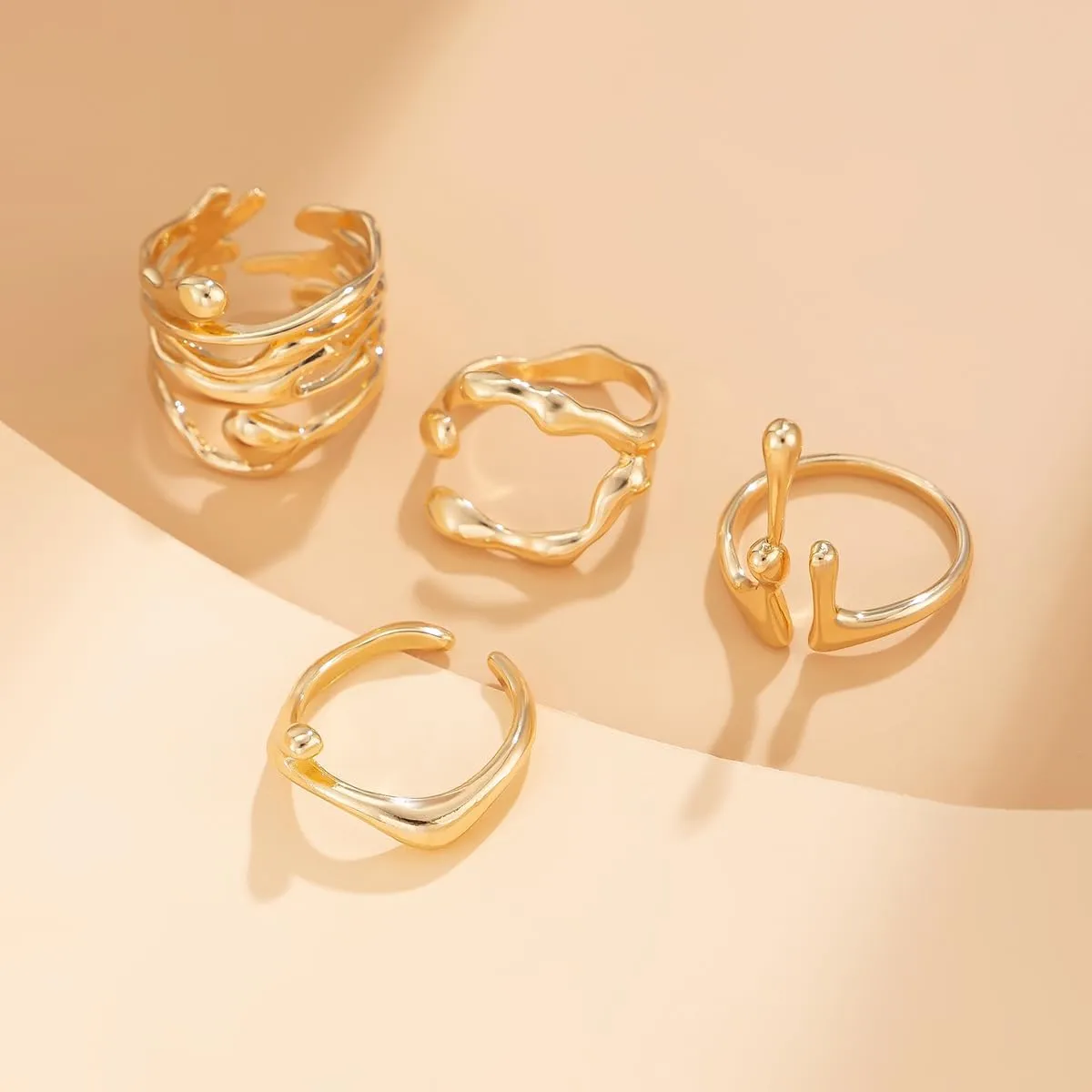 Gold Silver Liquid Stackable Rings Set Chunky Waterdrop Stacking Knuckle Finger Rings Lava Punk Hip Hop Statement Open Rings Jewelry for Women