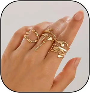 Gold Silver Liquid Stackable Rings Set Chunky Waterdrop Stacking Knuckle Finger Rings Lava Punk Hip Hop Statement Open Rings Jewelry for Women