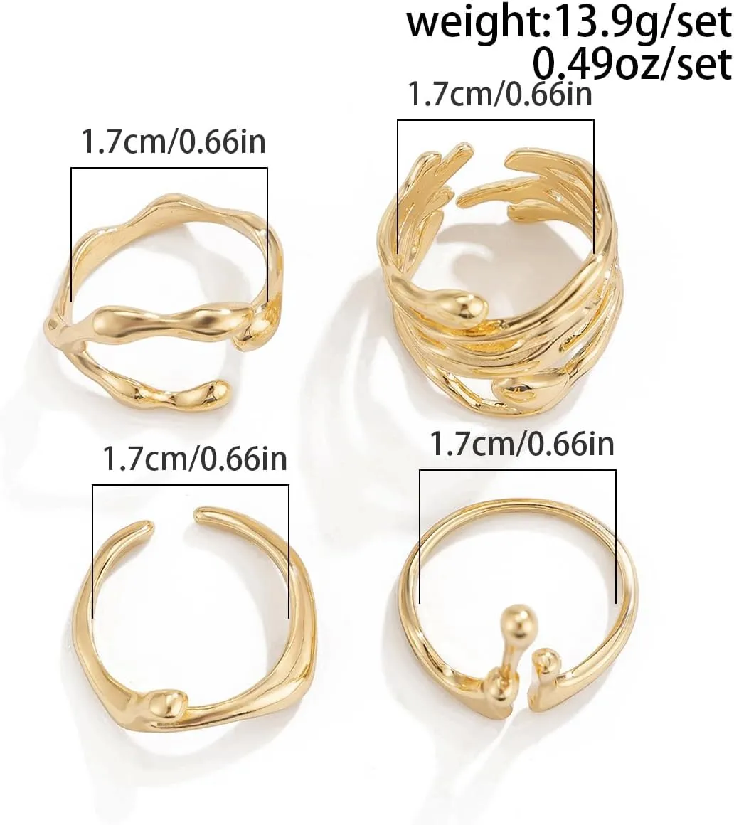 Gold Silver Liquid Stackable Rings Set Chunky Waterdrop Stacking Knuckle Finger Rings Lava Punk Hip Hop Statement Open Rings Jewelry for Women
