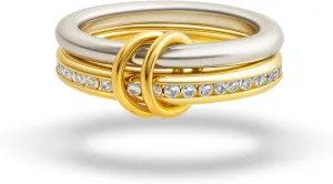 Gold Stackable Rings for Women Non Tarnish,Dainty 18k Gold Plated CZ Cubic Zirconia Rings,Silver and Gold Rings Set,Multi-Link Connected Rings
