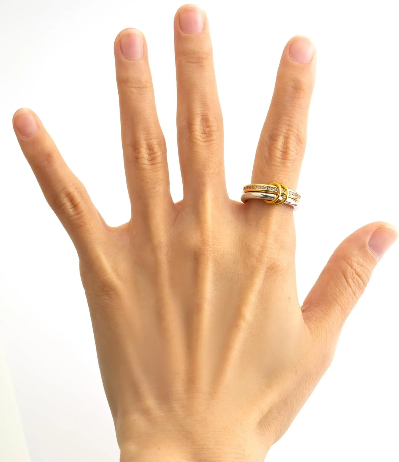 Gold Stackable Rings for Women Non Tarnish,Dainty 18k Gold Plated CZ Cubic Zirconia Rings,Silver and Gold Rings Set,Multi-Link Connected Rings