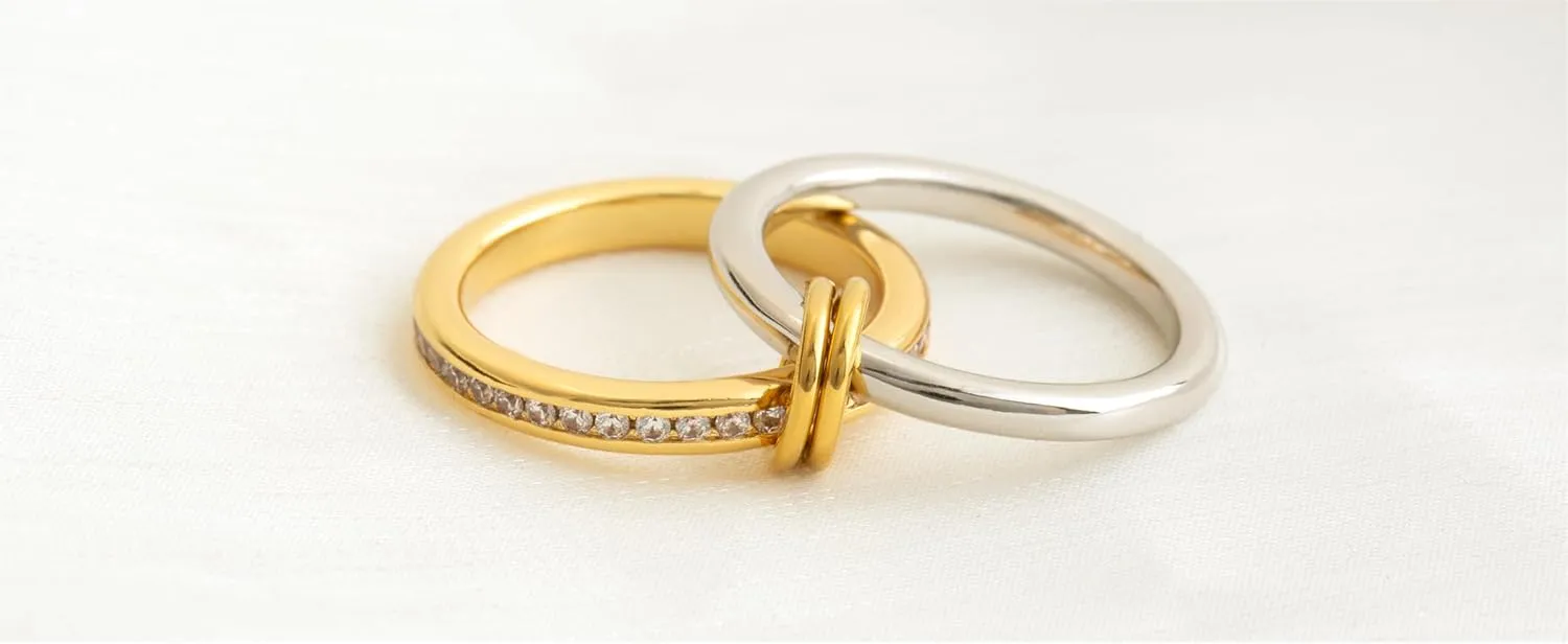 Gold Stackable Rings for Women Non Tarnish,Dainty 18k Gold Plated CZ Cubic Zirconia Rings,Silver and Gold Rings Set,Multi-Link Connected Rings