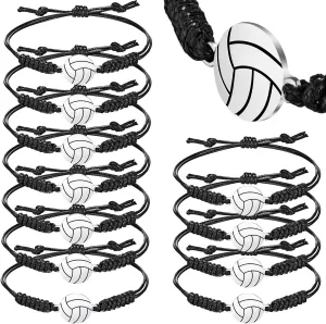 Hicarer 12 Pieces Volleyball Charm Bracelets Adjustable Woven Jewelry Volleyball Charm Bracelet Cord Braided Rope for Female Team Players