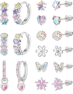 Hypoallergenic Earrings for Girls Women,Surgical Steel Screw Back Earrings for Little Girl Cute Kids Earrings Set for Sensitive Ears Screw back Stud Toddler Earring Set Kids Jewelry for Teen Girls