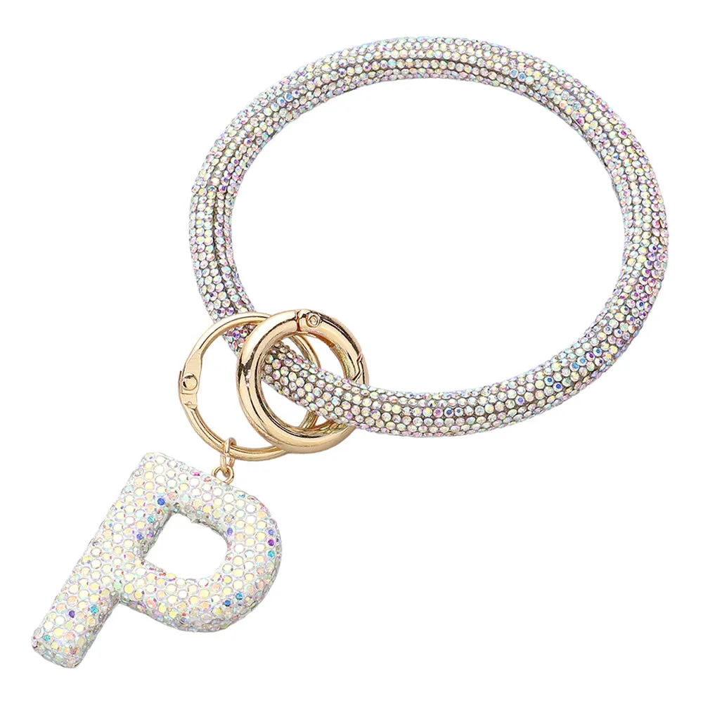 iLLASPARKZ -P- Bling Studded Monogram Charm Bracelet Keychain