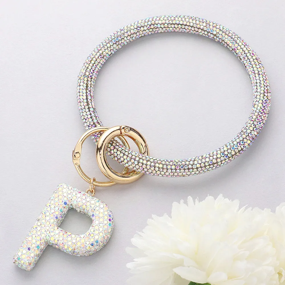 iLLASPARKZ -P- Bling Studded Monogram Charm Bracelet Keychain