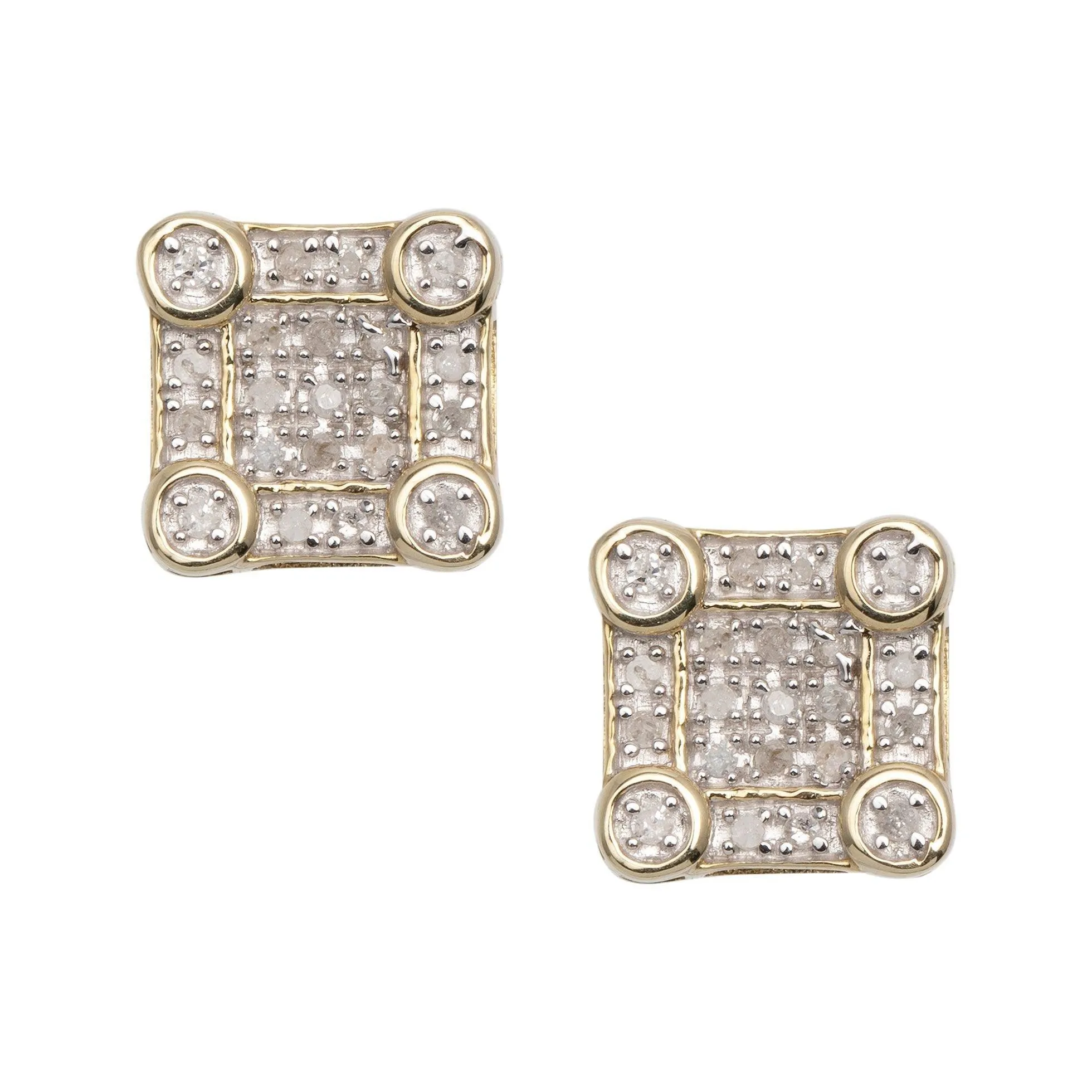 Men's Square Diamond Stud Earrings 0.20ct 10K Yellow Gold