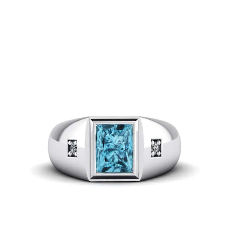Men's Statement Ring Natural Diamonds & Gemstone in Solid Silver