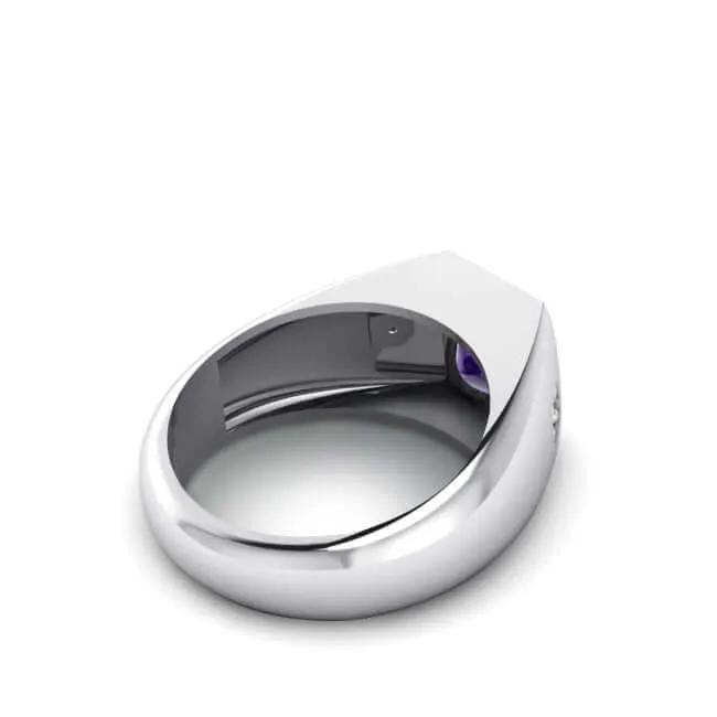 Men's Statement Ring Natural Diamonds & Gemstone in Solid Silver