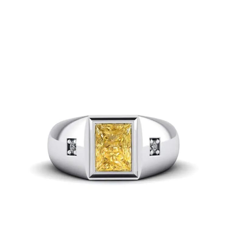 Men's Statement Ring Natural Diamonds & Gemstone in Solid Silver